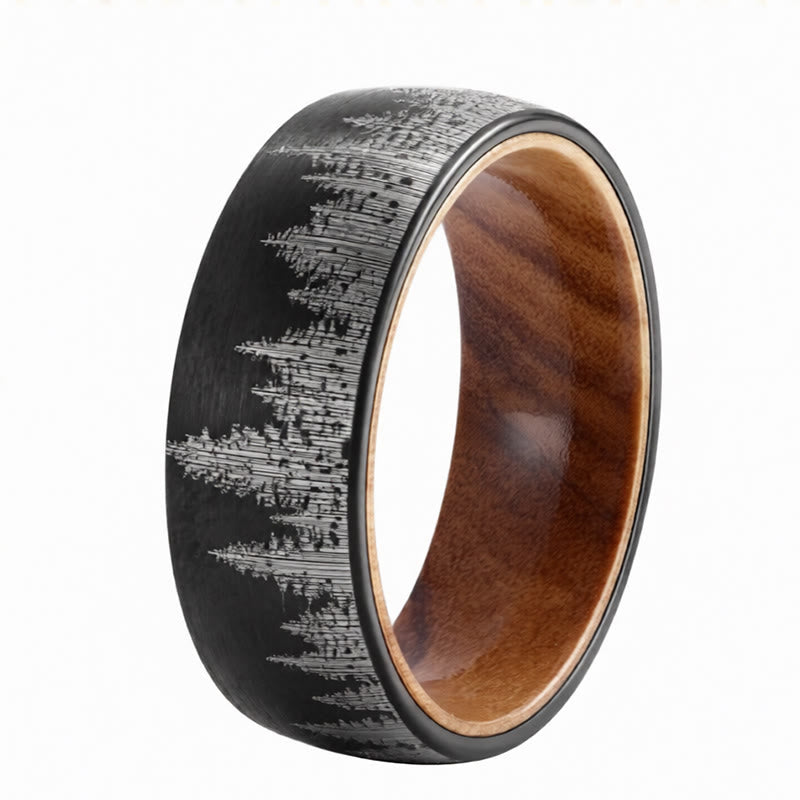 Wear FengShui Forest Pattern Wood Tungsten Steel Strength Ring