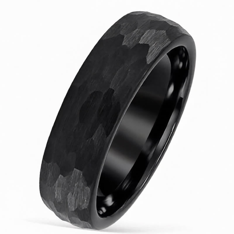 Wear FengShui Simple Hammered Texture Tungsten Steel Reliability Ring