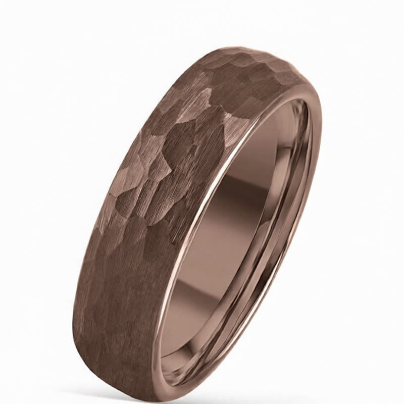 Wear FengShui Simple Hammered Texture Tungsten Steel Reliability Ring