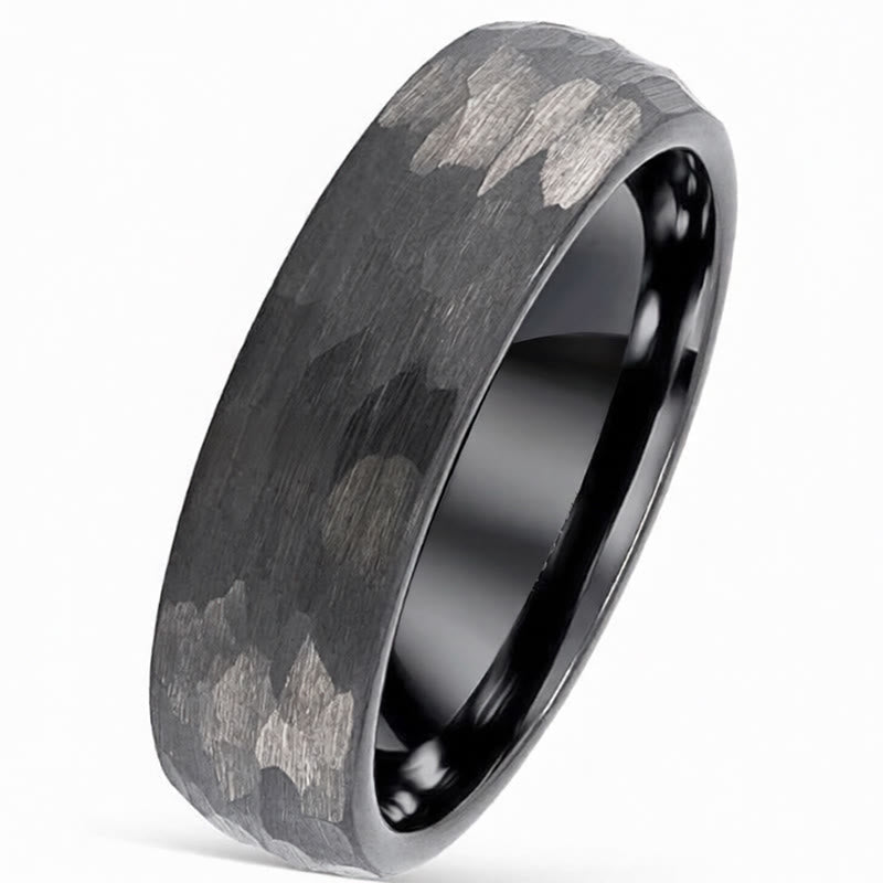 Wear FengShui Simple Hammered Texture Tungsten Steel Reliability Ring