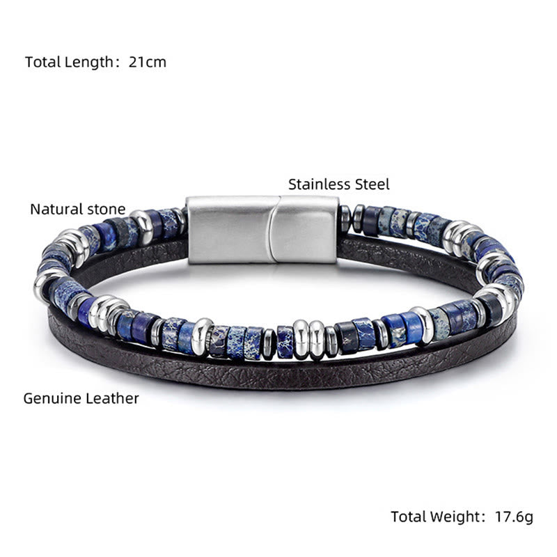 Wear FengShui Lapis Lazuli Tiger Eye Bead Balance Leather Bracelet