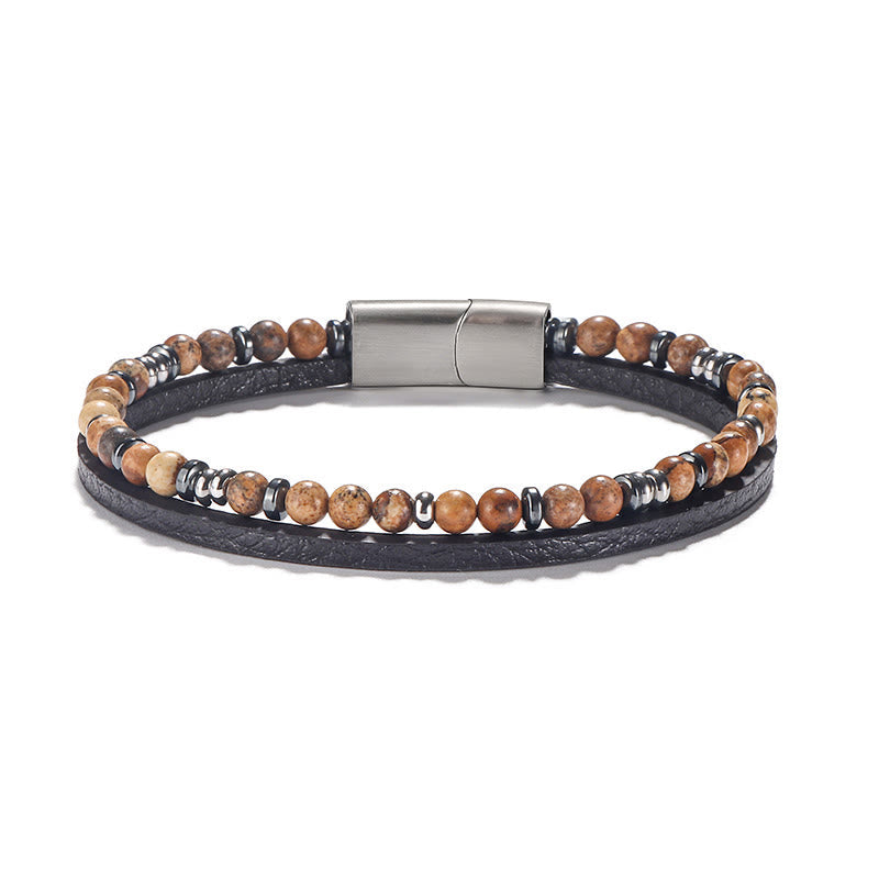 Wear FengShui Lapis Lazuli Tiger Eye Bead Balance Leather Bracelet