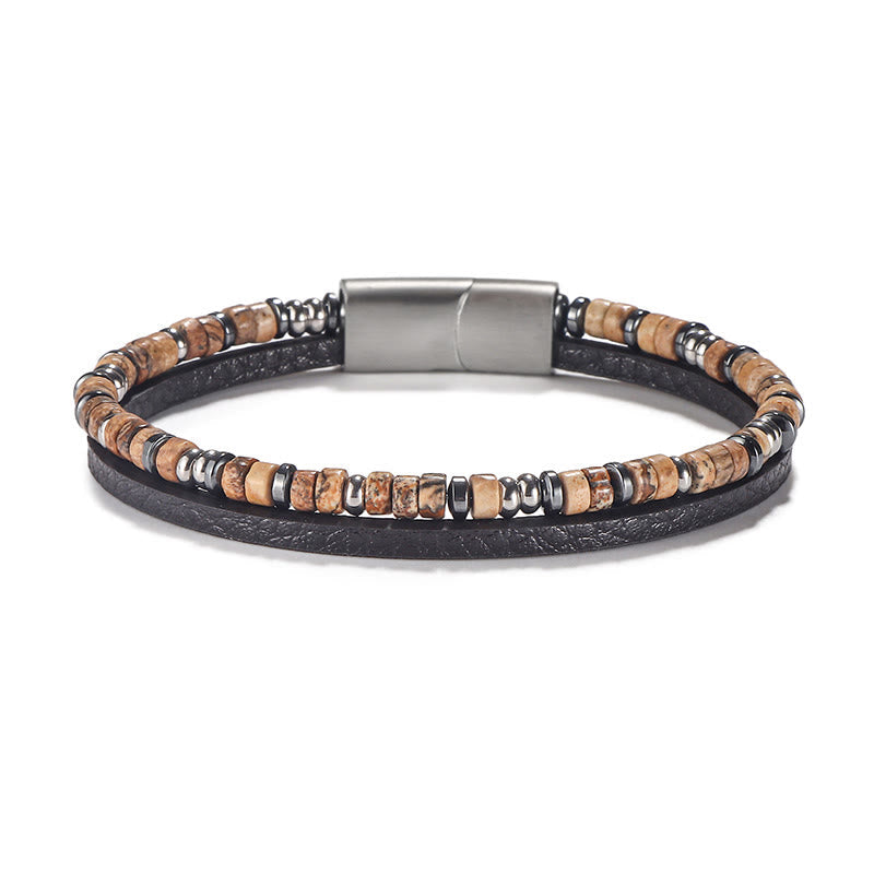 Wear FengShui Lapis Lazuli Tiger Eye Bead Balance Leather Bracelet