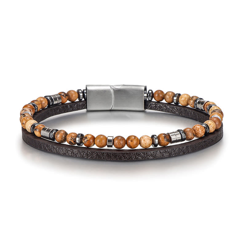 Wear FengShui Lapis Lazuli Tiger Eye Bead Balance Leather Bracelet