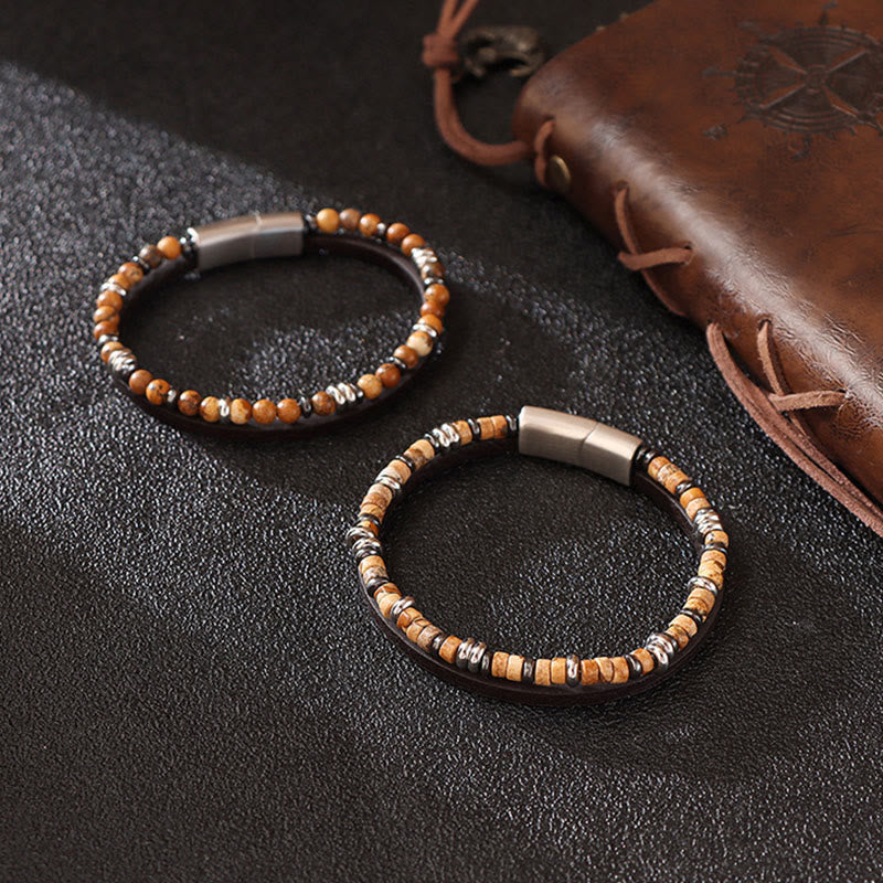 Wear FengShui Lapis Lazuli Tiger Eye Bead Balance Leather Bracelet