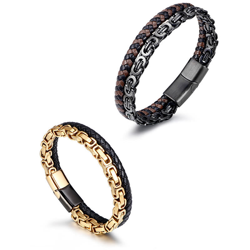 Wear FengShui Link Chain Double Wrap Braided Leather Balance Bracelet