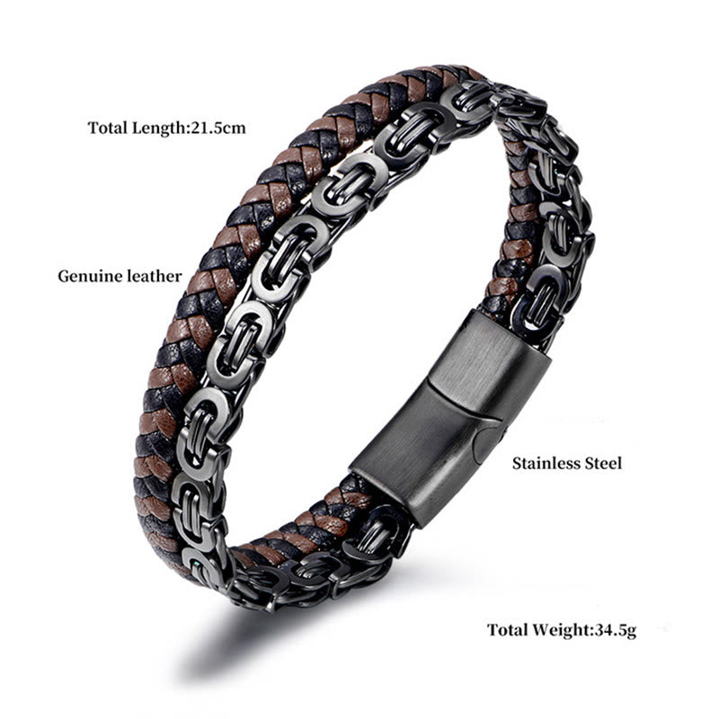 Wear FengShui Link Chain Double Wrap Braided Leather Balance Bracelet