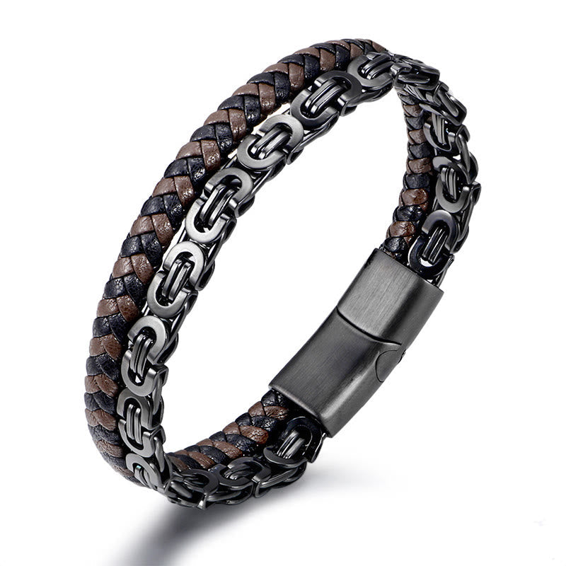 Wear FengShui Link Chain Double Wrap Braided Leather Balance Bracelet