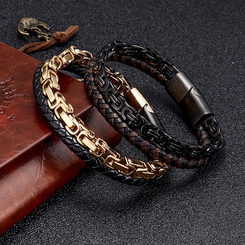 Wear FengShui Link Chain Double Wrap Braided Leather Balance Bracelet