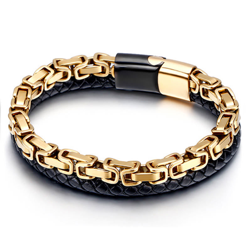 Wear FengShui Link Chain Double Wrap Braided Leather Balance Bracelet