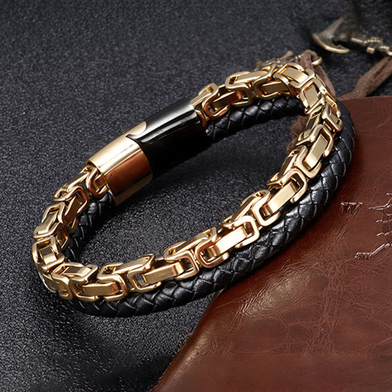Wear FengShui Link Chain Double Wrap Braided Leather Balance Bracelet