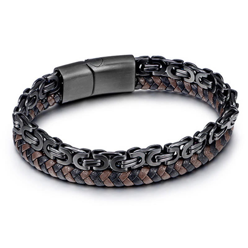 Wear FengShui Link Chain Double Wrap Braided Leather Balance Bracelet