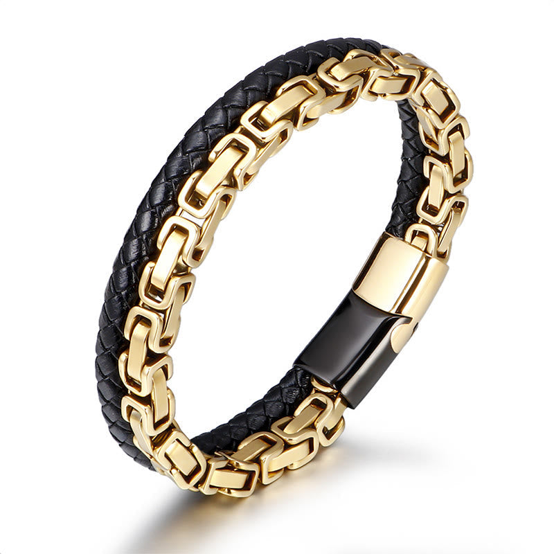 Wear FengShui Link Chain Double Wrap Braided Leather Balance Bracelet