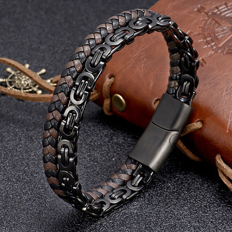 Wear FengShui Link Chain Double Wrap Braided Leather Balance Bracelet
