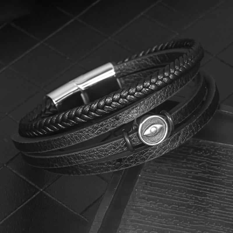 Wear FengShui Evil Eye Multilayered Braided Leather Balance Bracelet