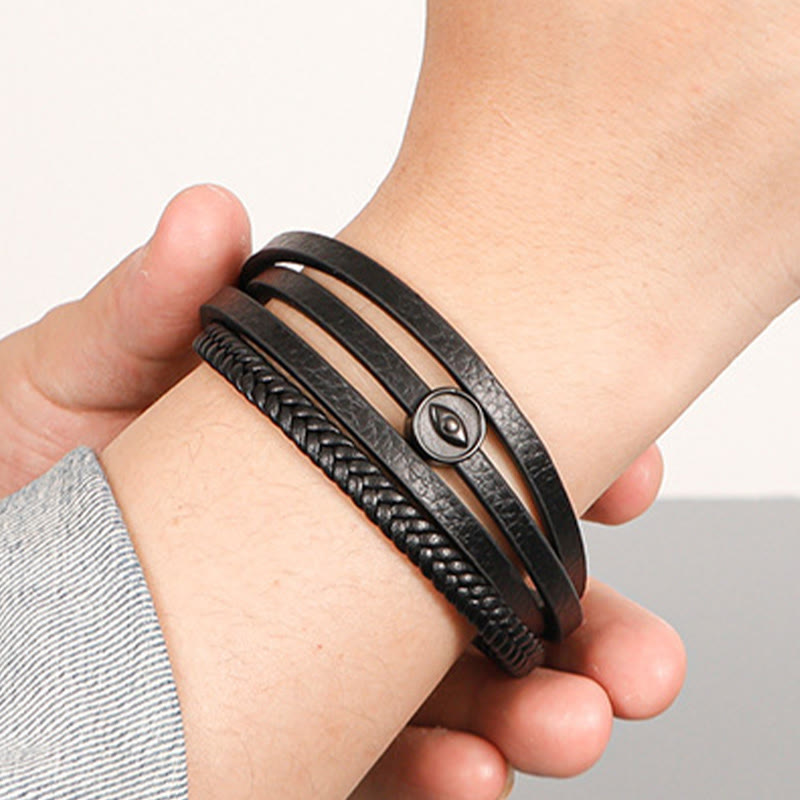 Wear FengShui Evil Eye Multilayered Braided Leather Balance Bracelet