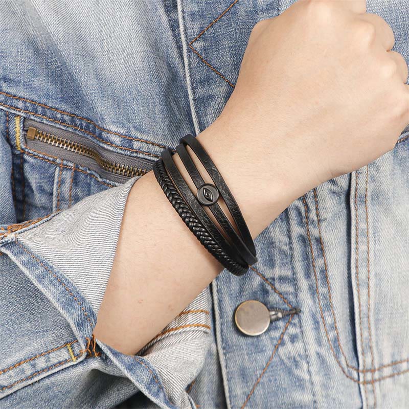 Wear FengShui Evil Eye Multilayered Braided Leather Balance Bracelet