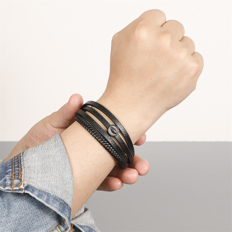 Wear FengShui Evil Eye Multilayered Braided Leather Balance Bracelet