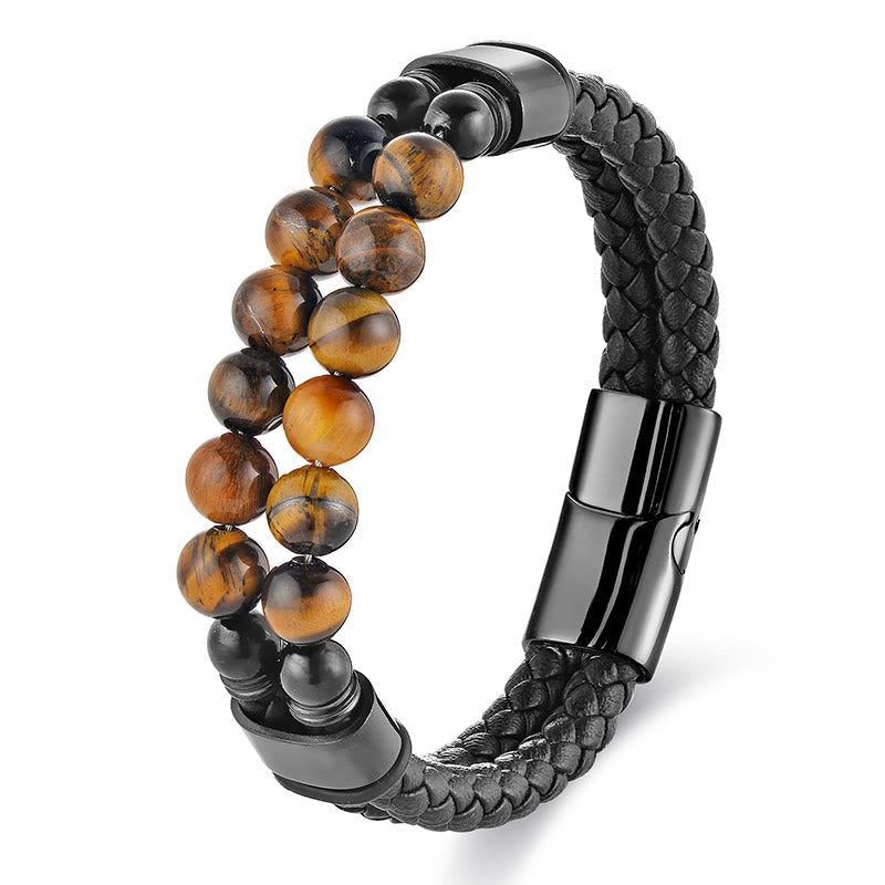 Wear FengShui Tiger Eye Double Wrap Braided Leather Protection Bracelet