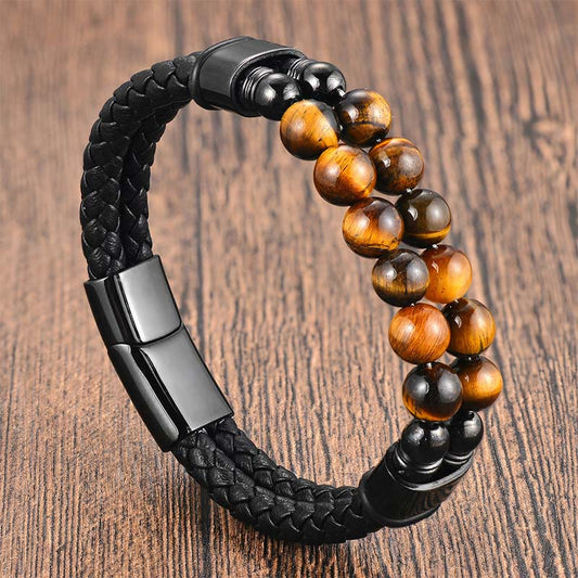 Wear FengShui Tiger Eye Double Wrap Braided Leather Protection Bracelet