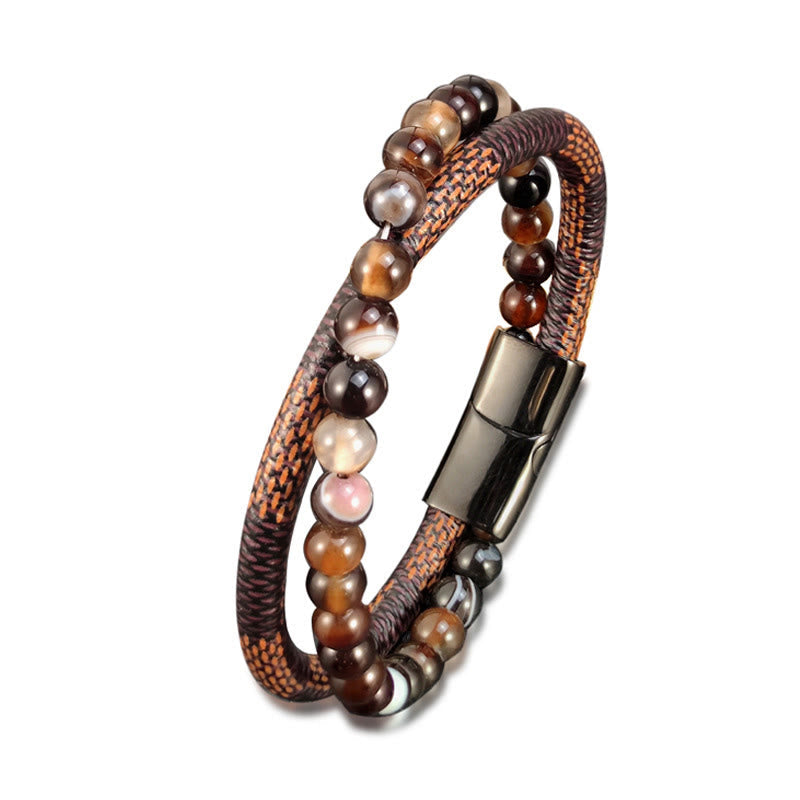 Wear FengShui Sardonyx Double Wrap Braided Leather Success Bracelet