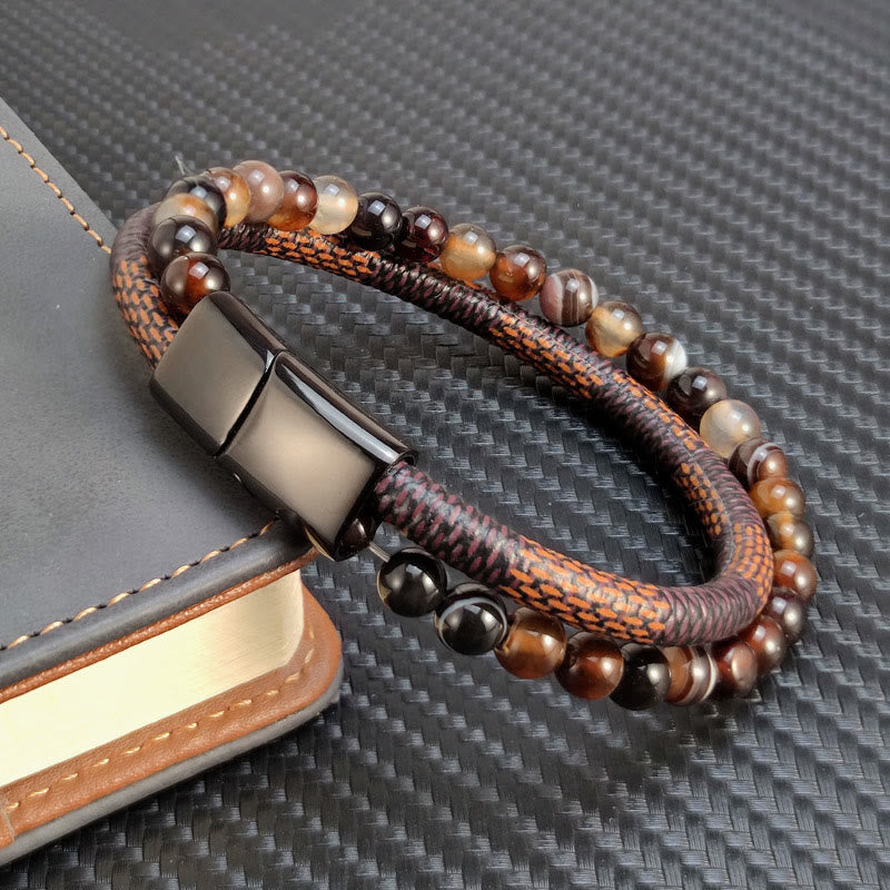 Wear FengShui Sardonyx Double Wrap Braided Leather Success Bracelet
