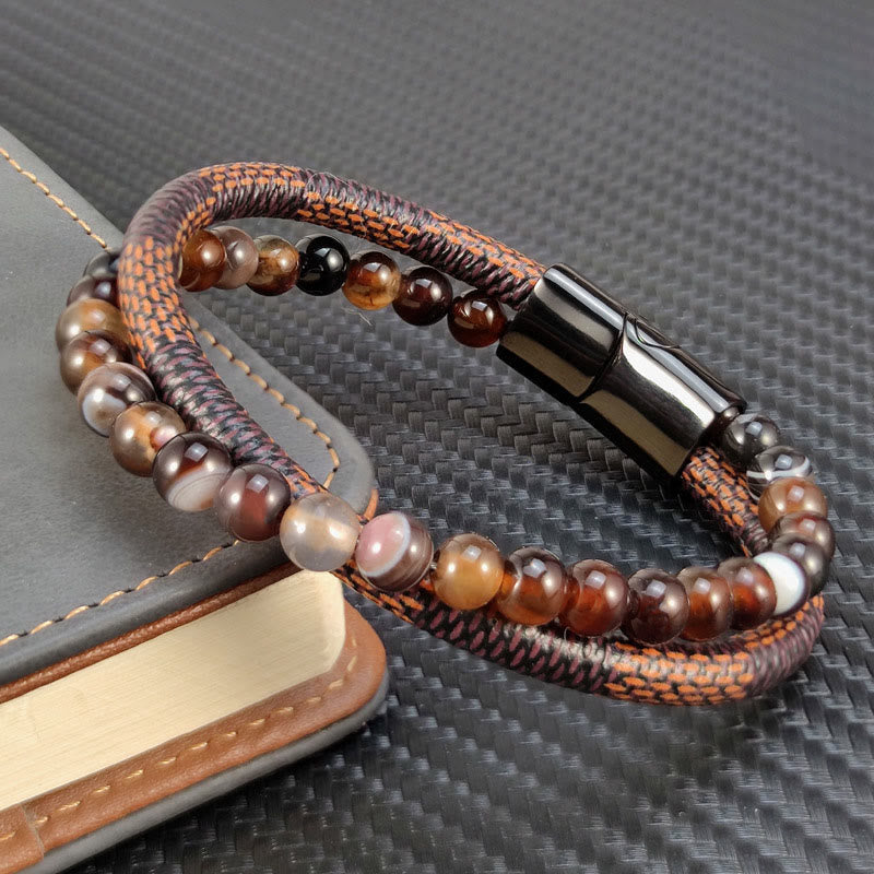 Wear FengShui Sardonyx Double Wrap Braided Leather Success Bracelet