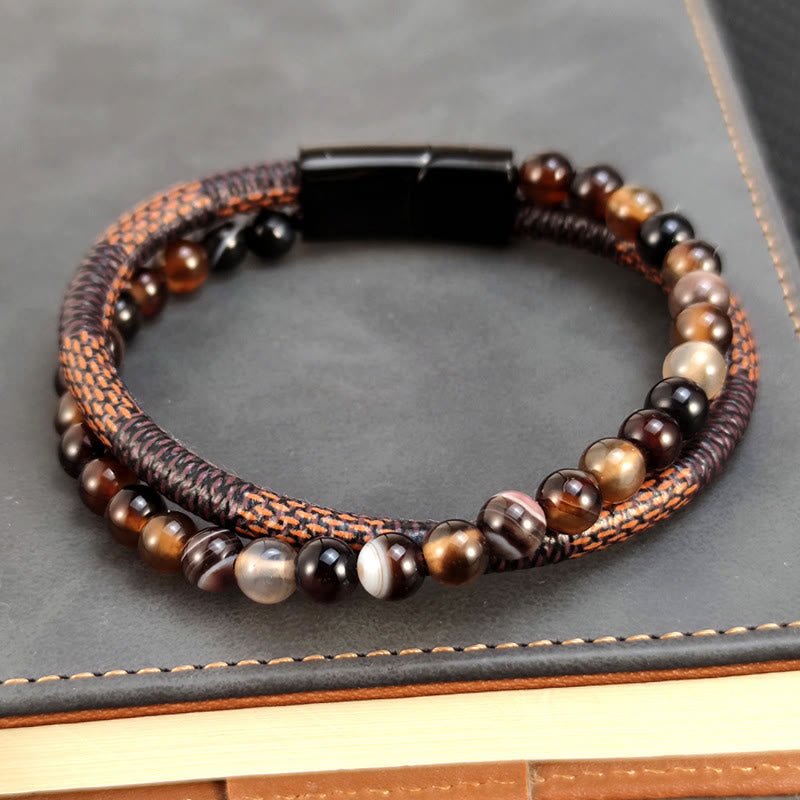 Wear FengShui Sardonyx Double Wrap Braided Leather Success Bracelet