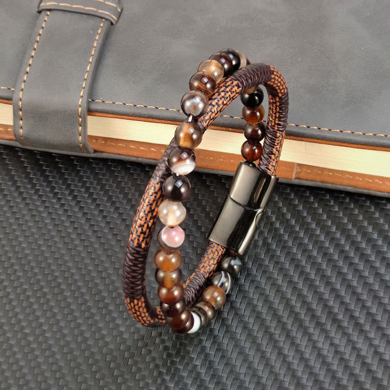 Wear FengShui Sardonyx Double Wrap Braided Leather Success Bracelet