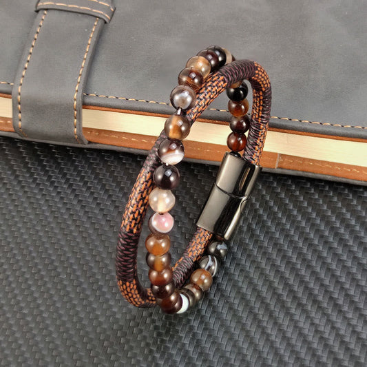 Wear FengShui Sardonyx Double Wrap Braided Leather Success Bracelet