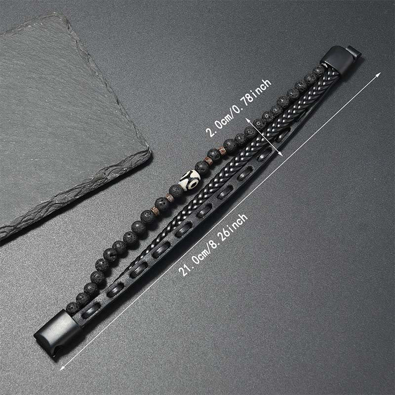 Wear FengShui Dzi Bead Lava Rock Multilayered Braided Leather Wealth Bracelet