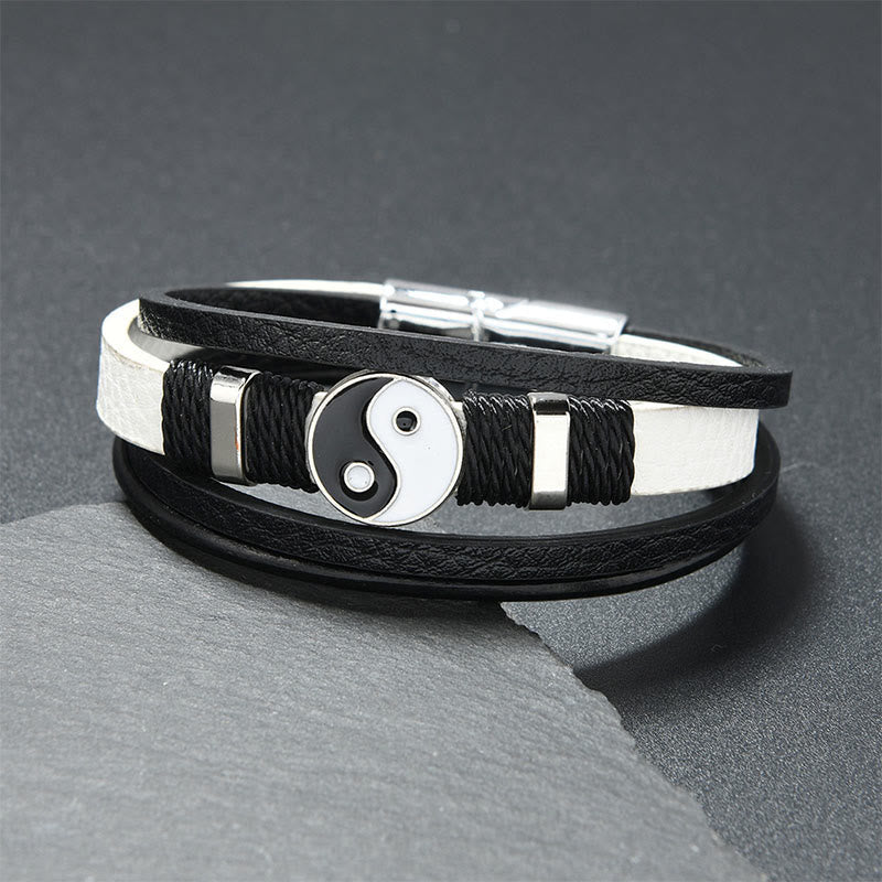 Wear FengShui Black White YIN YANG Multilayered Leather Balance Bracelet