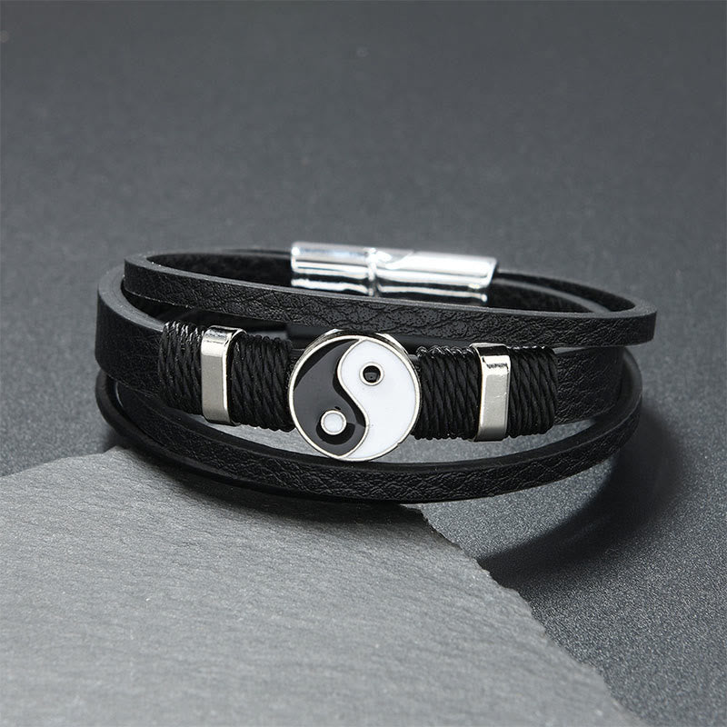 Wear FengShui Black White YIN YANG Multilayered Leather Balance Bracelet