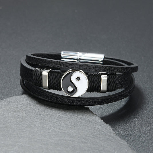 Wear FengShui Black White YIN YANG Multilayered Leather Balance Bracelet