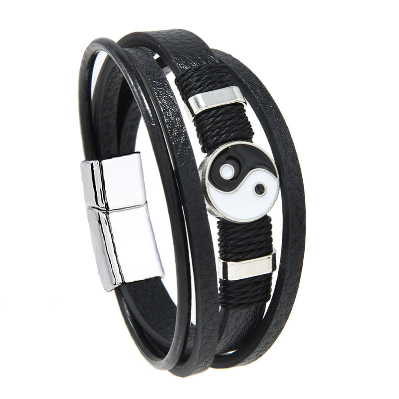 Wear FengShui Black White YIN YANG Multilayered Leather Balance Bracelet