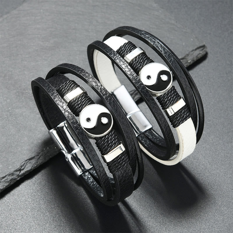 Wear FengShui Black White YIN YANG Multilayered Leather Balance Bracelet