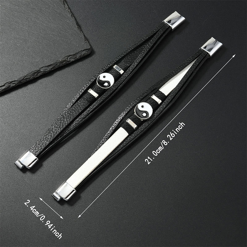 Wear FengShui Black White YIN YANG Multilayered Leather Balance Bracelet
