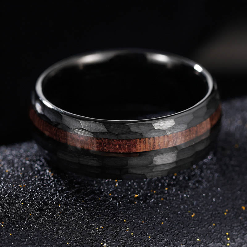 Wear FengShui Hammered Texture Inlay Tungsten Steel Endurance Ring