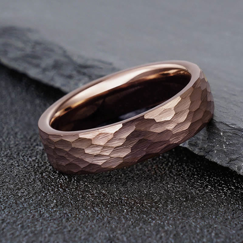 Wear FengShui Simple Hammered Texture Tungsten Steel Reliability Ring