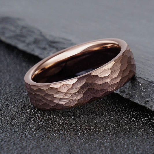 Wear FengShui Simple Hammered Texture Tungsten Steel Reliability Ring