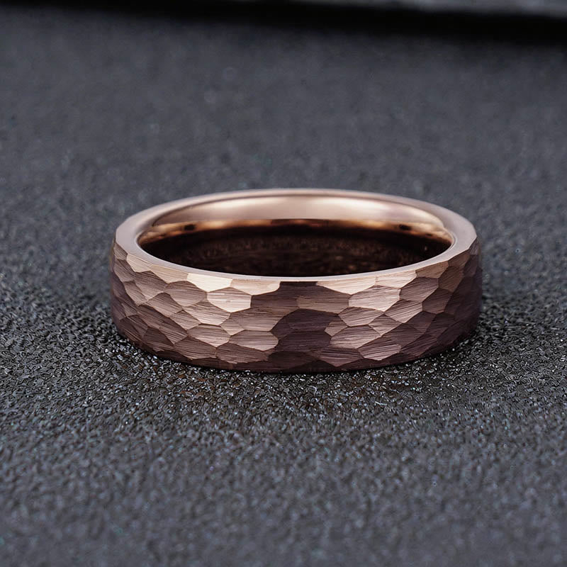 Wear FengShui Simple Hammered Texture Tungsten Steel Reliability Ring