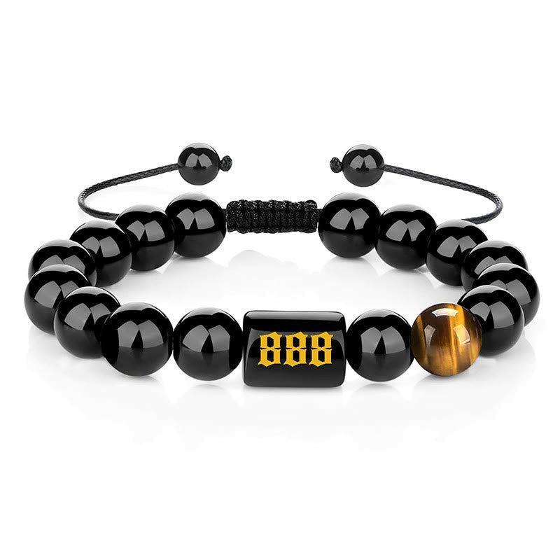 Wear FengShui Angel Number Natural Black Obsidian Tiger Eye Strength Fulfillment Bracelet