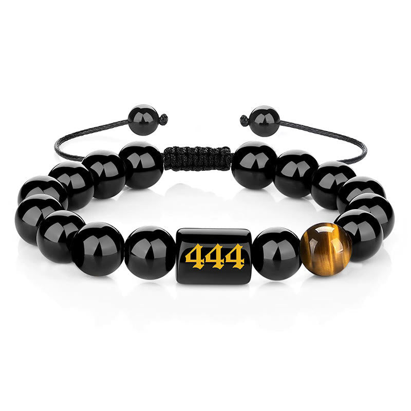 Wear FengShui Angel Number Natural Black Obsidian Tiger Eye Strength Fulfillment Bracelet