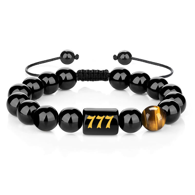 Wear FengShui Angel Number Natural Black Obsidian Tiger Eye Strength Fulfillment Bracelet