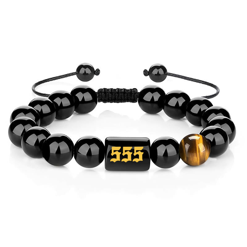 Wear FengShui Angel Number Natural Black Obsidian Tiger Eye Strength Fulfillment Bracelet