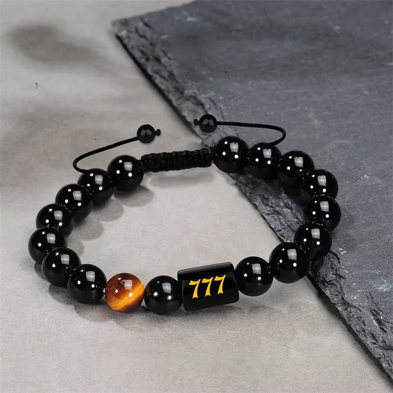 Wear FengShui Angel Number Natural Black Obsidian Tiger Eye Strength Fulfillment Bracelet