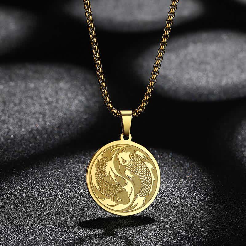 Wear FengShui Stainless Steel Double Koi Fish Success Necklace Pendant