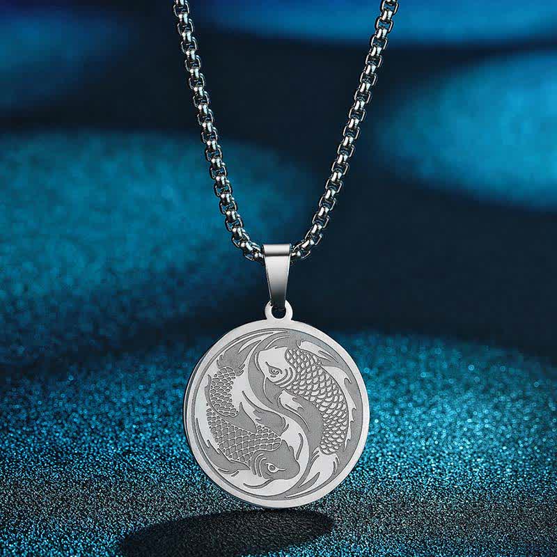 Wear FengShui Stainless Steel Double Koi Fish Success Necklace Pendant
