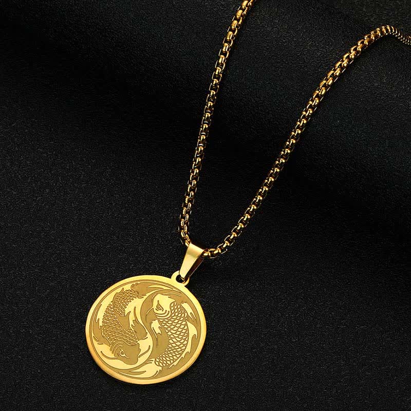 Wear FengShui Stainless Steel Double Koi Fish Success Necklace Pendant
