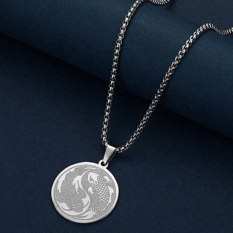 Wear FengShui Stainless Steel Double Koi Fish Success Necklace Pendant